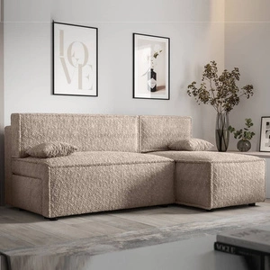 Ecksofa mit Schlaffunktion Brandon beige rechte Seite weicher Stoff mit charakteristischer Schlingenoberfläche Bettzeugbehälter