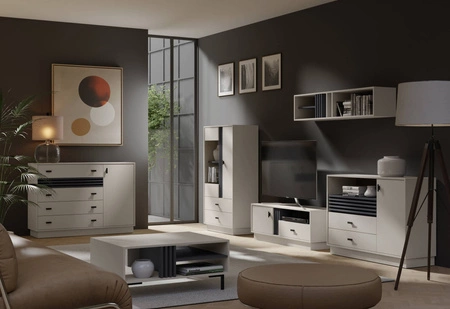 Kommode Estan 60 cm beige / anthrazit modernes Möbeldesign hochwertige Verarbeitung Kommodeneinfassung mit Spezialfurnier verarbeitet