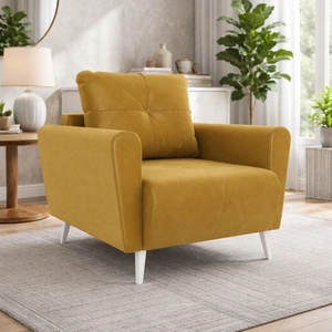 Sessel Felicie Senfgelb eleganter Sessel für das Wohnzimmer mit einem geräumigen und weichen Sitz Holzbeine hinzufügen visuelle Leichtigkeit