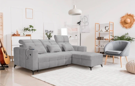 Ecksofa mit Schlaffunktion Laredo grau Esche rechte Ecke komfortables und stilvolles Schlafsofa mit Bettzeugcontainer