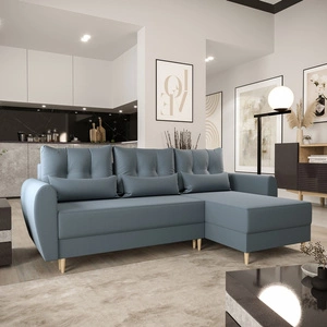 Ecksofa mit Schlaffunktion Rovigo grau blau rechts elegantes Ecksofa in skandinavischer Form großes Bettzeugfach