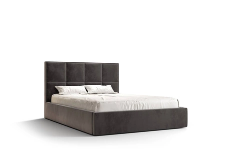 Polsterbett Aresa 160x200 mit Aufbewahrung Grau Modernes skandinavisches Stilbett mit bequemem Kopfteil