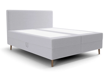 Boxspringbett Totti 180x200 grau Esche stilvolles Bett mit Bettzeug Lagerung dreidimensional gestreiften Stoff