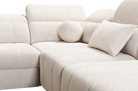 Ecksofa mit Schlaffunktion Penejos IX blau rechtsseitig stilvolles Ecksofa mit Bettzeugcontainern komfortable verstellbare Kopfstützen