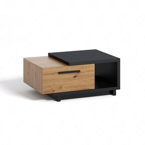 Couchtisch mit Schublade 90 cm Simi Eiche artisan / schwarz modernes Design asymmetrischer Korpus auslaufsichere Platte