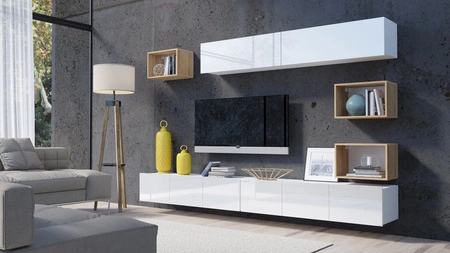 Möbel Apulia XXXI weiß glänzend / goldene Eiche ein außergewöhnlich stilvolles Wandelement einfache Einheiten, die in jedes Interieur passen