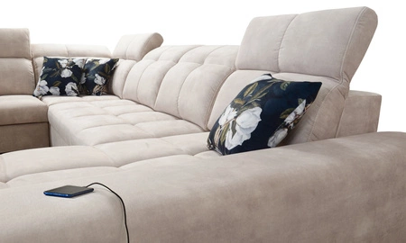 Ecksofa mit Schlaffunktion Buffalo X blau rechte Seite funktionelles und bequemes Ecksofa für einen Raum mit Bettzeugcontainern