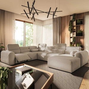 Ecksofa mit Schlaffunktion Cantare VIII Lux beige rechts Design Ecksofa mit elektrisch hochgestelltem Fußteil