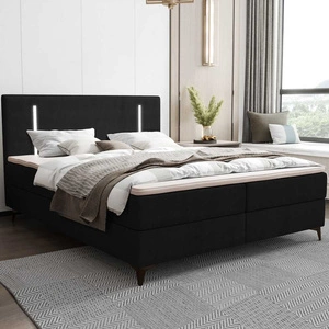 Boxspringbett Norco 140x200 schwarz stilvolles Bett mit Bettzeug Lagerung Beleuchtung im Kopfteil fügt eine einzigartige Note