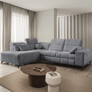 Ecksofa mit Schlaffunktion Penejos VII grau linksseitig stilvolles Ecksofa mit Bettzeugablage komfortable verstellbare Kopfstützen