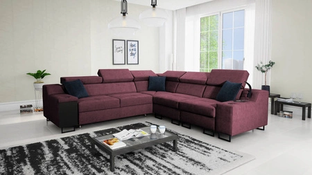 Ecksofa mit Schlaffunktion Alcamo III burgundy rechts funktionelles Ecksofa mit Schublade in der Seite zwei Behälter für Bettzeug