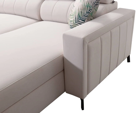 Ecksofa mit Schlaffunktion Savona gelb / weiß rechts elegantes Ecksofa mit verstellbaren Kopfstützen Ziernähte