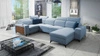 Ecksofa mit Schlaffunktion Kelly IV blau rechts Samt bequemes Ecksofa verstellbare Kopfstützen seitlich mit Lamellen eingefasst