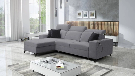 Ecksofa mit Schlaffunktion Kelly Sleek grau linksseitig geflochtenes Schlafsofa bequemes und funktionelles Ecksofa für das Wohnzimmer