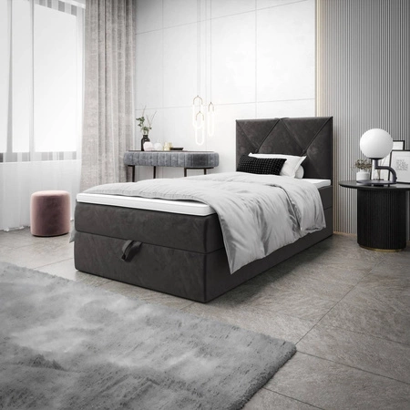 Boxspringbett Arvada 100x200 grau Bett im modernen skandinavischen Stil mit gepolstertem Kopfteil Bett mit Staukasten