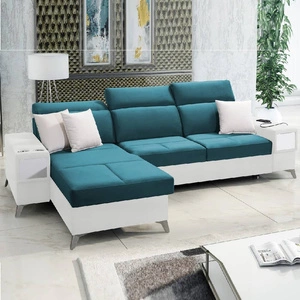 Ecksofa mit Schlaffunktion Elgin türkis/weiß linkes Ecksofa mit verstellbaren Kopfstützen praktische Schubladen in Möbelseiten