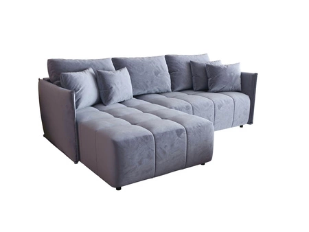 Schlafsofa Oroso blau links weicher Samtstoff mit hydrophober Beschichtung Bettzeugbehälter