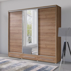 Schiebeschrank Hajfa 255 cm Eiche bordeaux modernes Design Kleiderschrank mit Spiegel Korpus aus 22mm starker Platte