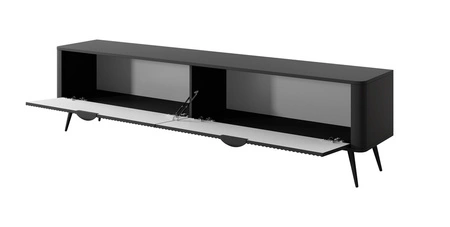 RTV Schrank Lante 200 cm schwarz modernes Design Korpus auf hohen Beinen geriffelte Front charakteristische ovale Form