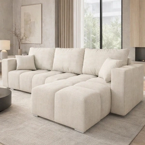 Ecksofa mit Schlaffunktion Linco ecru Universal Ecksofa für Wohnzimmer modernes Design strukturierter Stoff mit interessanter Oberfläche