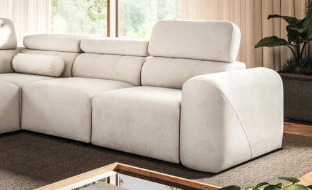 Ecksofa mit Schlaffunktion Cantare VIII beige links geschmackvolles Ecksofa mit verstellbaren Kopfstützen Bettzeug Container