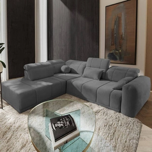 Ecksofa mit Schlaffunktion Cetara VII grau links Hochwertiges Ecksofa für den Wohnbereich mit bequemer Schiebelehne