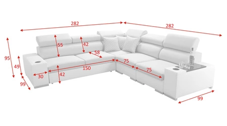 Ecksofa mit Schlaffunktion Provo III graphit / weiß rechtes Ecksofa mit Bettzeugablage und verstellbaren Kopfstützen