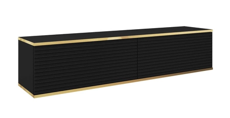 TV-Lowboard Luxury 135 cm Schwarz Begeistert Liebhaber eleganter Arrangements stilvolle geriffelte Front Korpus verziert mit einer goldenen Leiste