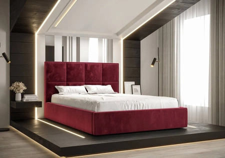 Polsterbett Aresa 160x200 mit Aufbewahrung Dunkelrot Modernes skandinavisches Stilbett mit bequemem Kopfteil
