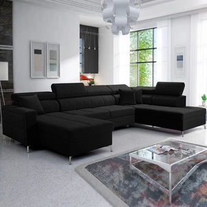 Ecksofa mit Schlaffunktion Nausa VI schwarz linke Seite stilvolles Ecksofa für Wohnzimmer mit komfortabler Verarbeitung weichen Samtstoff