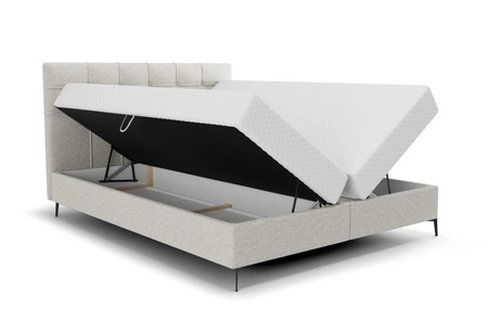 Boxspringbett Irvine 180x200 graue Esche stilvolles Bett mit Bettzeugablage komfortables Kopfteil begeistert durch sein elegantes Design