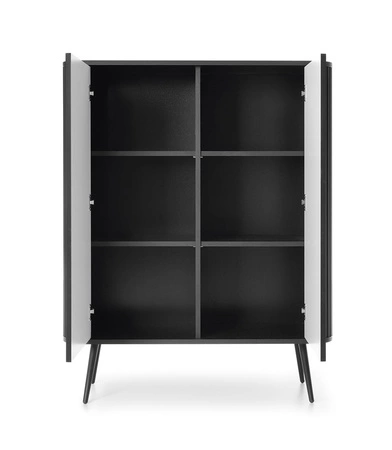 Zoya Möbelset schwarz modernes Design Schrankwand für Wohnzimmer oder Sitzungssaal geschwungene Form der Möbelstücke gewellte Fronten