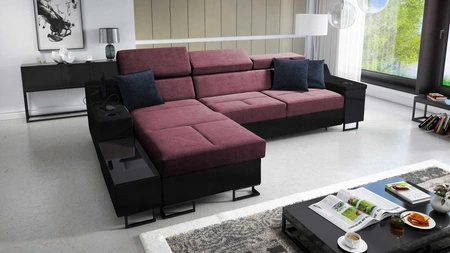 Ecksofa mit Schlaffunktion Alcamo burgund/schwarz links stilvolles Ecksofa mit einer ausziehbaren praktischen Schublade an der Seite des Möbels