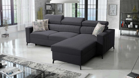 Ecksofa mit Schlaffunktion Savona graphit rechte Seite komfortables elegantes Ecksofa mit verstellbaren Kopfstützen Ziernaht 