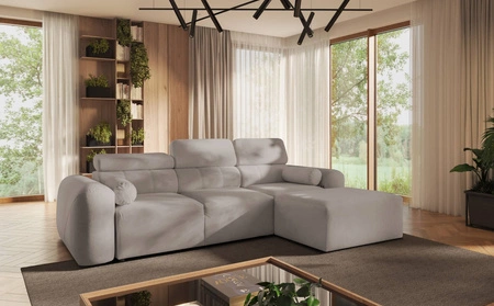 Ecksofa mit Schlaffunktion Cantare grau Esche rechtshändig funktionelles und bequemes Ecksofa mit modernem Design Plüschstoff