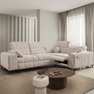 Ecksofa mit Schlaffunktion Penejos II Lux beige rechtsseitiges komfortables Ecksofa für das Wohnzimmer mit bequemer ausziehbarer Fußstütze