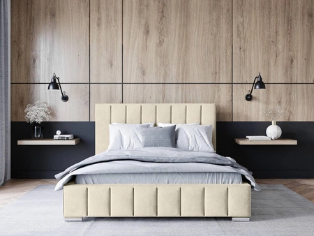 Polsterbett Insam 180x200 beige stilvolles Bett mit Bettzeugablage komfortables Kopfteil besticht durch sein elegantes Design