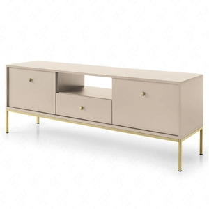 TV-Schrank Mono 154 cm Beige Minimalistisches Design schlichte Form mit goldenen metallischen Elementen stilvoller Griff