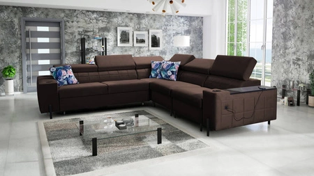 Ecksofa mit Schlaffunktion Belvi IV braun rechts elegantes und stilvolles Ecksofabett für das Wohnzimmer praktischer Stauraum an der Seite