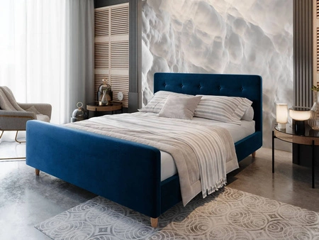 Polsterbett Isara 180x200 navy blau mit Stauraum im modernen skandinavischen Stil mit markantem Kopf- und Fußteil