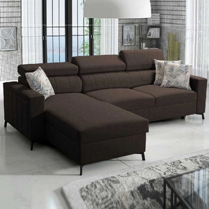 Ecksofa mit Schlaffunktion Savona braun linke Ecke bequem und elegant mit verstellbaren Kopfstützen Ziernaht