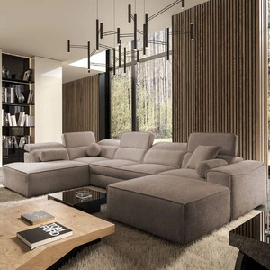 Ecksofa mit Schlaffunktion Viano VI hellbraun rechts Ecksofa mit modernem Design zwei Container für Bettzeug