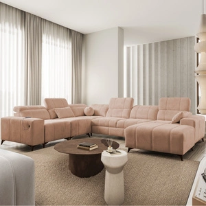 Ecksofa mit Schlaffunktion Penejos VIII Lachsfarbe rechte Seite stilvolles Ecksofa aus strapazierfähigem Stoff