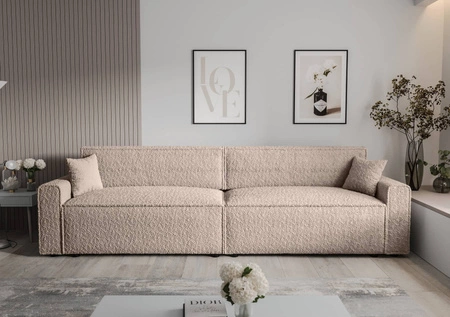 Brandon XL Bis Schlafsofa beige modernes Design Stoff mit ausgeprägter Schleife Oberfläche Bettzeug Container
