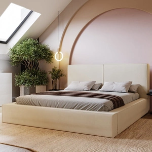 Polsterbett Belli 180x200 beige stilvolles Bett mit Bettzeugablage komfortables Kopfteil besticht durch sein elegantes Design