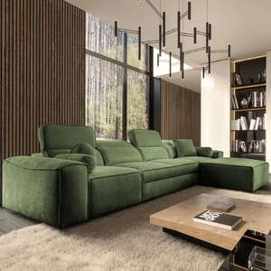 Ecksofa mit Schlaffunktion Viano XII grün rechts stilvolles Ecksofa mit interessanter Form verstellbare Kopfstützen Zierkissen