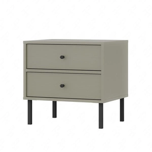 Kioto II Eukalyptus Nachttisch mit Schubladen ideal Schlafzimmer Schrank auf einem Metall schwarz Basis subtilen Griffe unterstützt