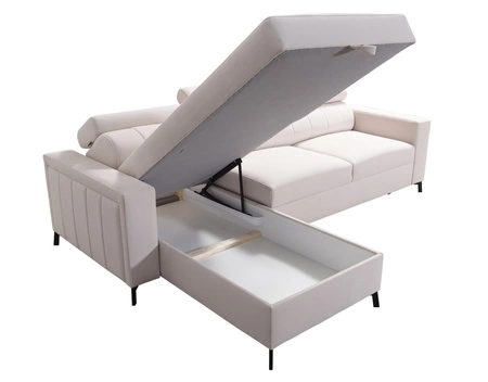 Ecksofa mit Schlaffunktion Savona braun linke Ecke bequem und elegant mit verstellbaren Kopfstützen Ziernaht