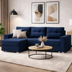 Ecksofa mit Schlaffunktion Pablos dunkelblau Universal-Ecksofa mit Bettwäsche-Container und dekorativer Steppung auf der Sitzfläche