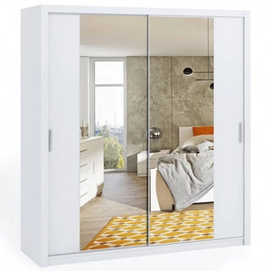 Verspiegelter Schiebeschrank Rico 200 cm weißes Funktionsmöbel im klassischen Stil Kleiderschrank für das Schlafzimmer oder den Flur